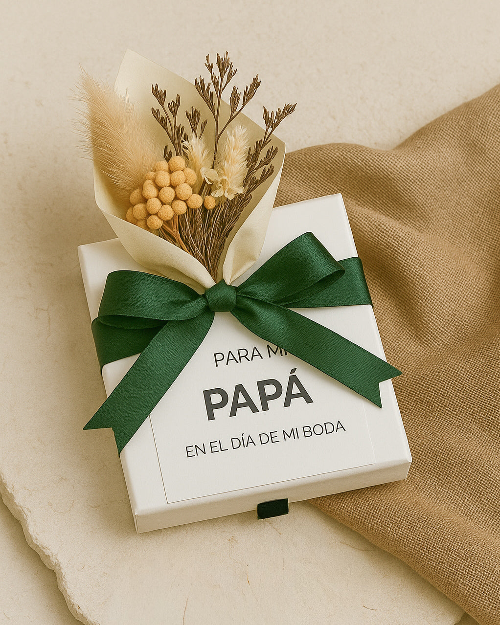 Caja con ramillete de Flores Preservadas Papá Boda