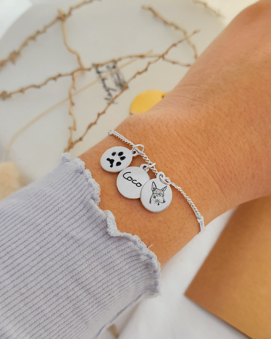 Pulsera personalizada de tu perrito 🐾 Foto, nombre y huella