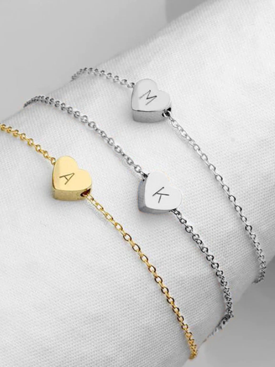 Silver Initials Heart Bracelet 